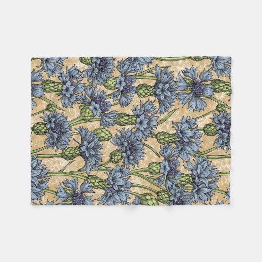Blaue Maisblumen, wilde Blume auf Honiggelb Fleecedecke (Vorderseite (Horizontal))