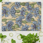 Blaue Maisblumen, wilde Blume auf Honiggelb Geschirrtuch (Gefaltet)