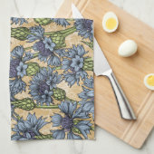 Blaue Maisblumen, wilde Blume auf Honiggelb Geschirrtuch (Viertel Falte)