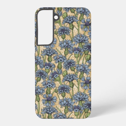 Blaue Maisblumen, wilde Blume auf Honiggelb Samsung Galaxy Hülle (Rückseite)