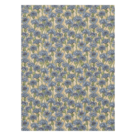 Blaue Maisblumen, wilde Blume auf Honiggelb Tischdecke (Vorderseite)