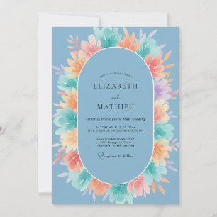 Blaue malerische Blütenhochzeit Einladung