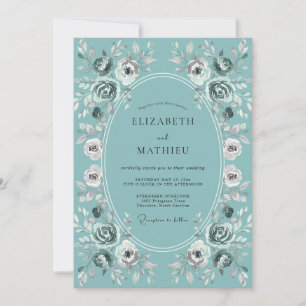 Blaue malerische Blütenromanze Hochzeit Einladung