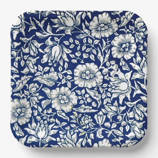 Blaue Malve, vintage Blumenmuster, Pappteller (Vorderseite)