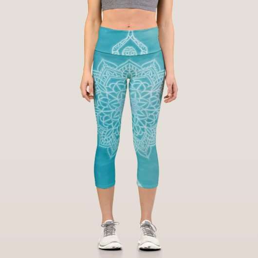 Blaue Mandala Capri Leggings (Vorderseite)