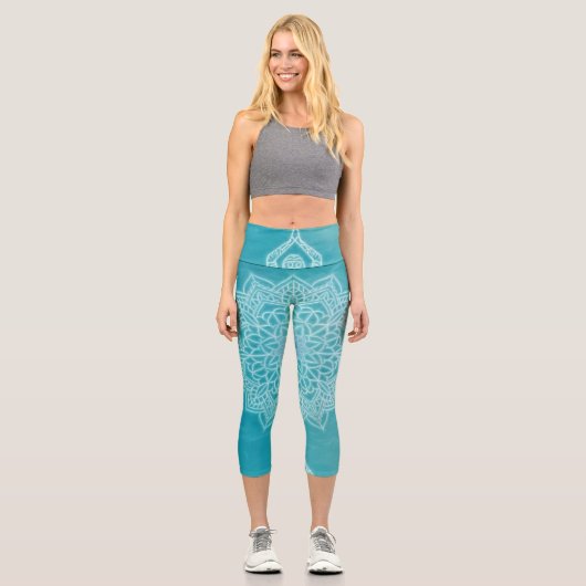 Blaue Mandala Capri Leggings (Vorderseite)