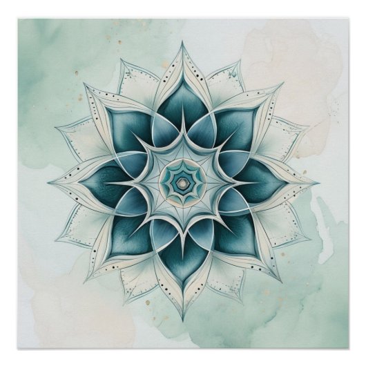 Blaue Mandala-Designs in Teal Poster (Vorderseite)