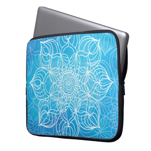 Blaue Mandala Laptopschutzhülle (Vorderseite Links)