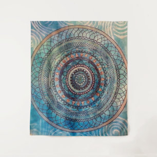 Blaue Mandala-Tapisserie Wandteppich