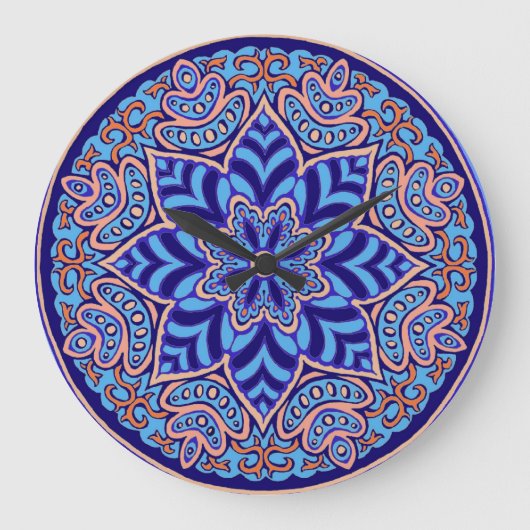 Blaue Mandala-Wanduhr Große Wanduhr (Vorderseite)
