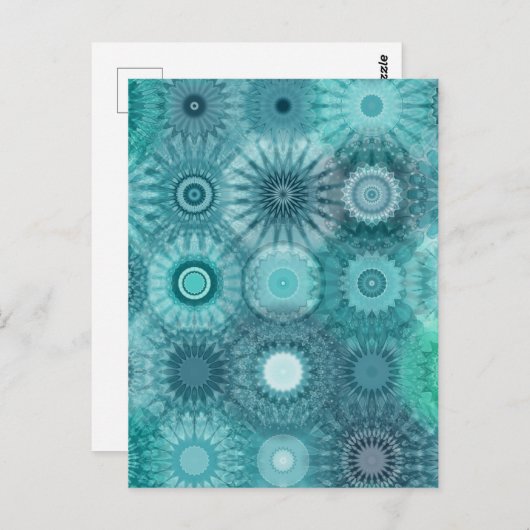 Blaue Mandalase Abstraktes Verziertes Muster Postkarte (Vorne/Hinten)