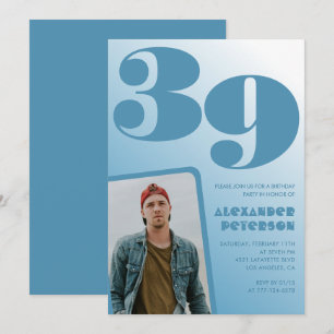 Blaue Männer Foto-Gradient 39. Geburtstagseinladun Einladung