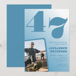 Blaue Männer Foto-Gradient 47. Geburtstagseinladun Einladung