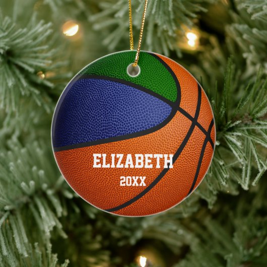 Blaue Mannschaft: Jungs Basketball Keramik Ornament (Baum)