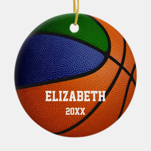 Blaue Mannschaft: Jungs Basketball Keramik Ornament (Vorne)
