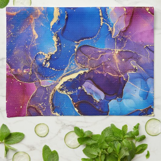 BLAUE MARBLE AGATE SILVER GLITZER GLAM GESCHIRRTUCH (Gefaltet)