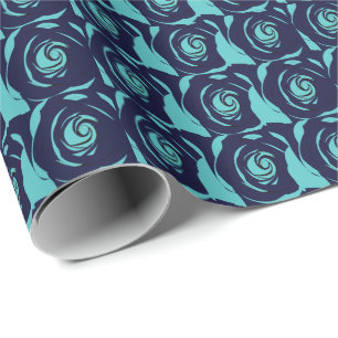Blaue Marine Blaue Rose Blume Florales Muster Geschenkpapier