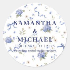 Blaue Marine Blumen Blumenstrauß Hochzeit Runder Aufkleber