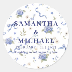 Blaue Marine Blumen Blumenstrauß Hochzeit Runder Aufkleber