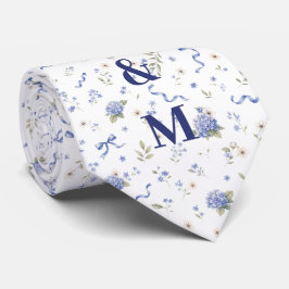 Blaue Marine Blumen Florale Hochzeitspaar Bräutiga Krawatte