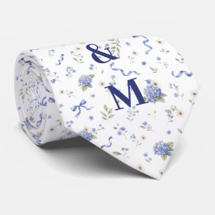 Blaue Marine Blumen Florale Hochzeitspaar Bräutiga Krawatte