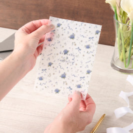 Blaue Marine Moderne Minimalistische Florale Hochz Pergament Einladungen