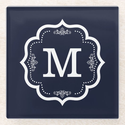 Blaue Marine-Monogramm Glasuntersetzer (Vorderseite)