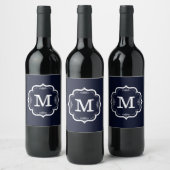 Blaue Marine-Monogramm Weinetikett (Flaschen)