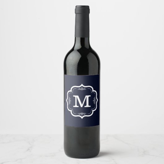 Blaue Marine-Monogramm Weinetikett (Vorderseite)