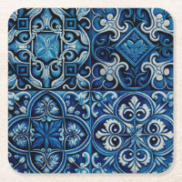 Blaue marine Mosaikfliese. Abstrakte Blumengestalt