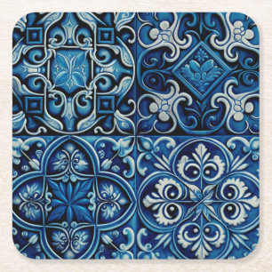 Blaue marine Mosaikfliese. Abstrakte Blumengestalt Rechteckiger Pappuntersetzer