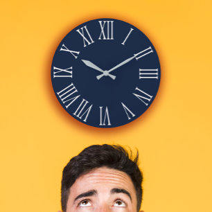 Blaue Marine Nauti graues metallisches silbernes Große Wanduhr