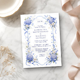 Blaue Marine Porzellan Blumen Klassische Hochzeit Einladung