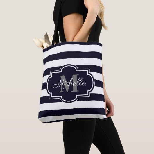 Blaue Marine Stripes Muster Tasche (Von Nahem)