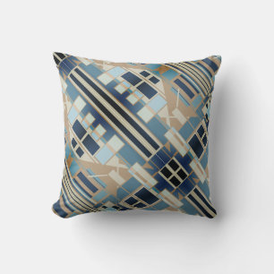 Blaue Marine-Taupe-Beige-Schräge Mittelmeer-Mosaik Kissen