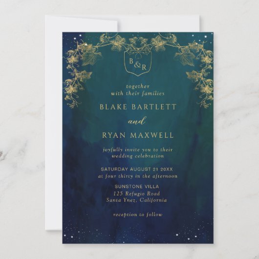 Blaue, Marine und Grüne Himmelsmonographie Einladung (Vorderseite)