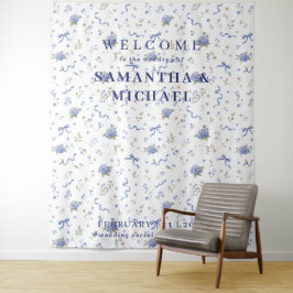Blaue Marine Willkommen zur Hochzeit Kleine Blume Wandteppich