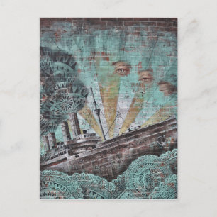 Blaue maritime Graffiti im Vintage-Stil Postkarte