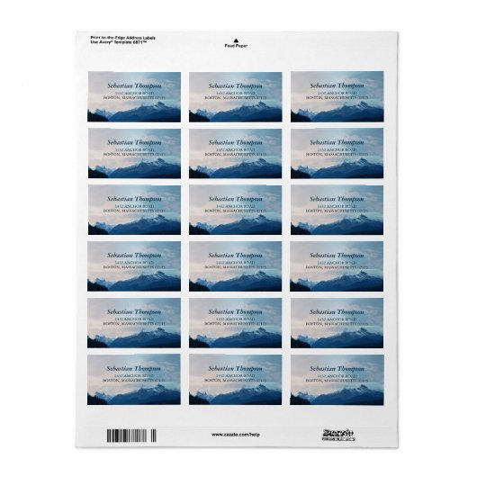 Blaue markante schneebedeckte Berge Adressaufkleber (Vorne)