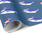 Blaue Marlin mit Weihnachtsmannmütze Geschenkpapier (Rolleneckpunkt)