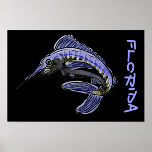 Blaue Marlin-Poster aus Florida. Poster