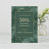 Blaue Marmor 50. Geburtstag Einladung (Stehend Vorderseite)