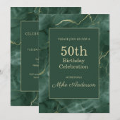 Blaue Marmor 50. Geburtstag Einladung (Vorne/Hinten)