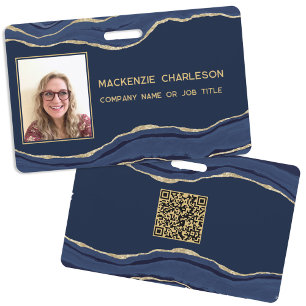 Blaue Marmor-Achat-Geoden-QR-Code-Foto-ID-Name Ausweis