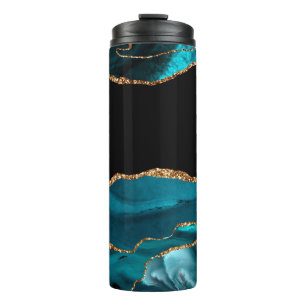 Blaue Marmor-Achat Glamouröse schwarze goldene Gli Thermosbecher
