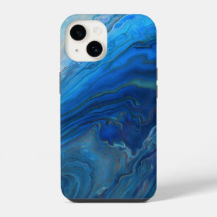Blaue Marmor-Achat-Textur Fluid Art iPhone 14 Hülle