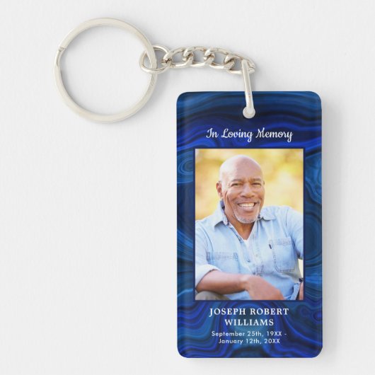 Blaue Marmor Beileid Foto Beerdigung Gedenkgebet Schlüsselanhänger (Vorderseite)