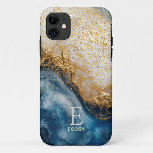 Blaue Marmor-Chic-Gold-Glitter-Monogramm Case-Mate iPhone Hülle