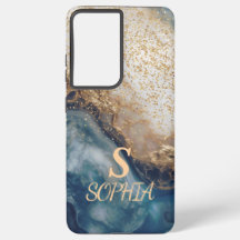 blaue Marmor Chic Gold Glitter Monogramm