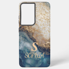 blaue Marmor Chic Gold Glitter Monogramm Samsung Galaxy Hülle